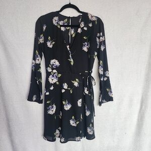 LUSH Size XS Black Floral Wrap Dress